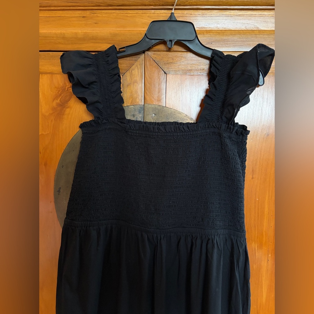 LOFT Beach Ruched Wide Leg Jumpsuit for Black with pockets. 100% cotton - Picture 5 of 14